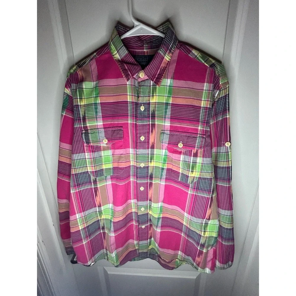 Vintage Polo Ralph Lauren Aztec Navajo Multi Color Button Up Dress Shirt‎ Mens L